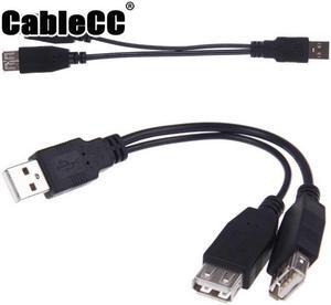 Cablecc USB 2.0 A Male to Dual Data USB 2.0 A Female + Power Cable USB 2.0 A Female Extension Cable 20cm