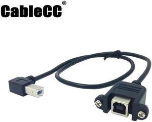 Cablecc 90 Degree Left Angled USB B Type Male to Female extension cable with screws for Panel Mount 50cm