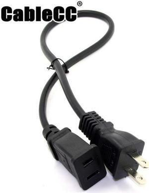 Cablecc  USA Outlet Saver Power Extension Cord Cable 2-prong 2 Outlets  for NEMA 1-15P to NEMA 1-15R 50cm