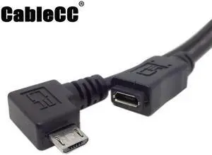 Cablecc Left 90 Degree Angled Micro USB 2.0 Male to Female for phone extension cable 0.5M