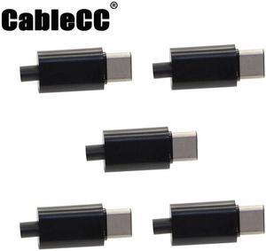 Cablecc 5set DIY 24pin USB 3.1 Type C USB-C Male Plug Connector SMT type with Black Housing Cover U3-350-BK