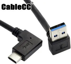 Cablecc Reversible USB 3.1 USB-C Angled to 90 Degree Up Angled A Male Data Cable for Macbook & Tablet & Mobile Phone UC-349-UP