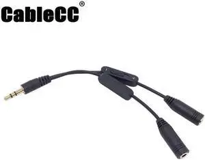 Cablecc Black 3.5mm Stereo Male to Double 3.5mm Female Audio Headphone Y Splitter Cable with Volume Switch