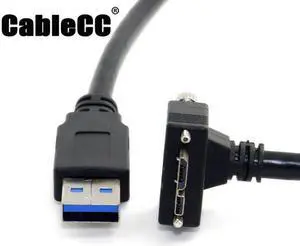 Cablecc 1.2m 90 Degree Down Angled Micro USB Screw Mount to 3.0 Data Cable for Industrial Camera