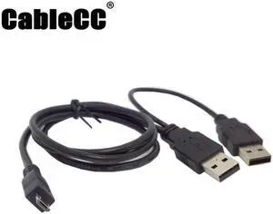 Cablecc USB 2.0 two Male to Micro USB 5P Male Y Cable 80cm for external Hard Disk Drive