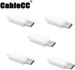 Cablecc 5set DIY 24pin USB 3.1 Type C USB-C Male Plug Connector SMT type with 3.5mm SR and Housing Cover U3-350-WH