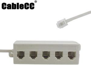Cablecc 5 Way Outlet 6P4C RJ11 RJ12 Telephone Phone Modular Jack Line Splitter Adapter Beige 1-in-5-out