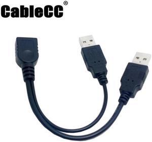 Cablecc Black USB 2.0 Female A to Dual A Male Extra Power Data Y Extension Cable for 2.5" Mobile Hard Disk