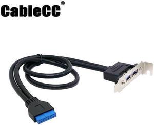 Cablecc Low Profile 9.5mm Height USB 3.0 Female Back panel to Motherboard 20pin cable with PCI bracket 40cm