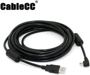 Cablecc Mini USB B Type 5pin Male Right Angled 90 Degree to USB 2.0 Male Data Cable 5 Meters with EMI Ferrite Core