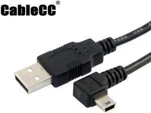 Cablecc Mini USB B Type 5pin Male Left Angled 90 Degree to USB 2.0 Male Data Cable 6ft 1.8m
