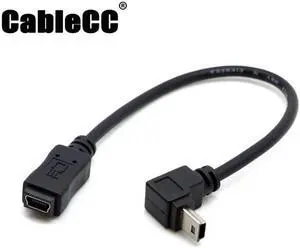 Cablecc GPS Mini USB 5P 90D down direction angled male to 5p Female extension cable 0.2M