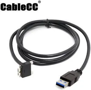Cablecc 1.2m 90 Degree Up Angled Micro USB Screw Mount to 3.0 Data Cable for Industrial Camera