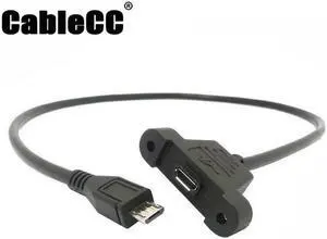 Cablecc Micro USB 5Pin Male to Female Extension Panel Mount Type Cable with Screws 50cm