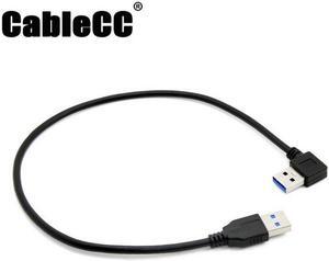 Cablecc 90 Degree Right Angled USB 3.0 A Type Male to Straight A Type Male Data Cable 40cm