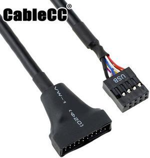 Cablecc USB 2.0 9Pin Housing male to Motherboard USB 3.0 20pin Header Female cable 0.1m