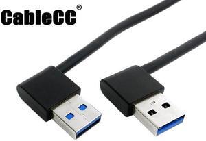 Cablecc USB 3.0 Type A Male 90 Degree Left Angled to Right Angled Extension Cable Straight Connection 50cm