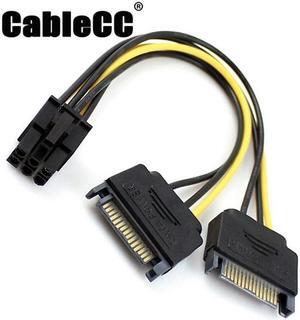 Cablecc  Dual two SATA 15 Pin Male M to PCI-e Express Card 6 Pin Female Graphics Video Card Power Cable 15cm