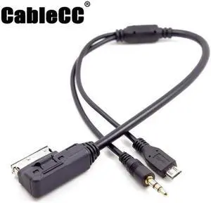 Cablecc Media In AMI MDI to Stereo 3.5mm Audio & Micro USB Aux Adapter Cable For Car VW AUDI 2014 A4 A6 Q5 Q7