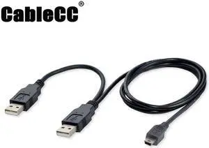 Cablecc USB2.0 Dual two A type Male to Mini 5-Pin male Y Cable,for Hard Disk Drive Case