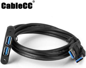 Cablecc combo two USB 3.0 male to USB 3.0 Female Extension Cable 50cm with screw Panel Mount holes