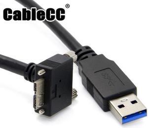 Cablecc 3m 90 Degree Down Angled Micro USB Screw Mount to USB 3.0 Data Cable for Point Grey Chameleon Camera