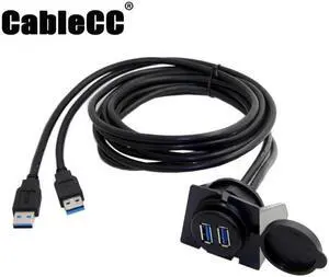 Cablecc Dual USB 3.0 Extension AUX Flush Mount Car Mount Extension Cable for Dashboard Panel 2m