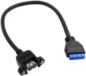 Chenyang USB 3.0 Single Port A Female Screw Mount Type to Up Angled Motherboard 20pin Header Cable 25cm
