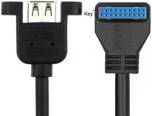 Xiwai USB 3.0 Single Port A Female Screw Mount Type to Down Angled Motherboard 20pin Header Cable 90 Degree