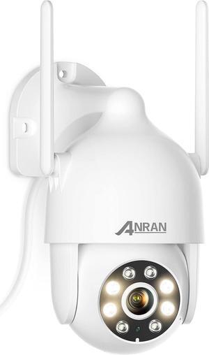 ANRAN Security Camera Outdoor with Spotlight and Siren, 2K 2.4g WiFi PTZ Wired Camera Outdoor with 360° View, Color Night Vision, IP66, Two-Way Audio,P2 White-3MP