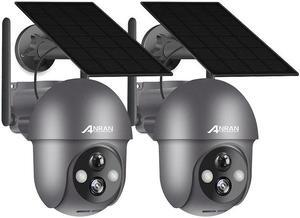 Security Camera Wireless Outdoor, 2K Solar Outdoor Camera with 360° View,Color Night Vision,Two Way Talk,Human&Vehicle Detection,Q01 Grey-3MP-2 Packs