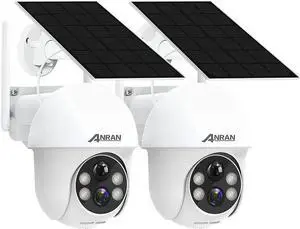ANRAN 2K 3MP WiFi Outdoor Solar Surveillance Camera Colour Night Vision PIR Human Detection Two-Way Audio 360° Outdoor Camera with Projector Compatible Alexa Q1-2packs