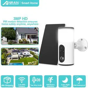 ANRAN Solar-Powered Outdoor Security Camera with Floodlight - 2K HD, Color Night Vision, AI Motion Detection, 2-Way Talk, Spotlight & Siren Alarm, Alexa Compatible