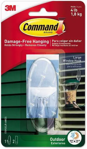 Command Strips Large Clear Outdoor Window Hook 17093CLR-AW Command Strips Large Clear Outdoor Window Hook 17093CLR-AW