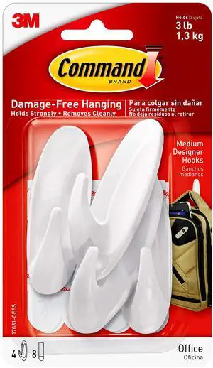Command Medium Designer Hooks 4 Pack, 3 lb White Command Medium Designer Hooks 4 Pack, 3 lb White