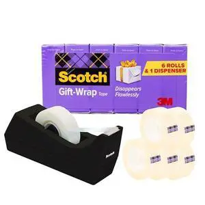3M Scotch Gift Wrap Tape 3/4" x 1000" 6 Rolls with Dispenser 3M Scotch Gift Wrap Tape 3/4" x 1000" 6 Rolls with Dispenser