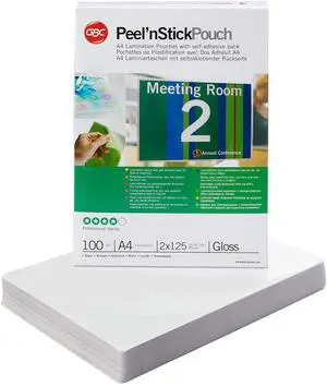 GBC Peel n' Stick Laminating Pouches A4 2x125 Micron 100 Pack 3747243 GBC Peel n' Stick Laminating Pouches A4 2x125 Micron 100 Pack 3747243