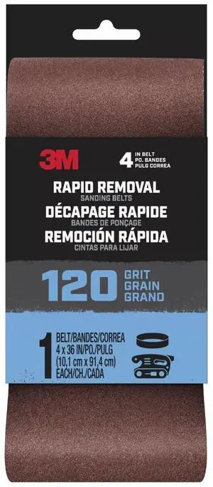 3M Rapid Removal Power Sanding Belt 4x36 120 Grit 1/Pack 3M Rapid Removal Power Sanding Belt 4x36 120 Grit 1/Pack