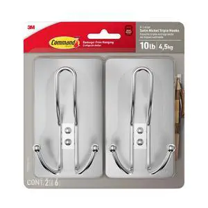 3M Command X-Large Satin Nickel Triple Hook, 2-Pack 3M Command X-Large Satin Nickel Triple Hook, 2-Pack