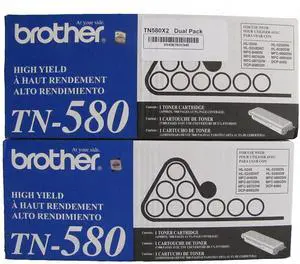 Brother TN580 Dual Pack Toner Cartridges, 7,000 Pages Each Brother TN580 Dual Pack Toner Cartridges, 7,000 Pages Each