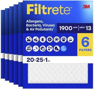 Filtrete AC Furnace Air Filter 20x25x1 MERV 13 6-Pack Filtrete AC Furnace Air Filter 20x25x1 MERV 13 6-Pack