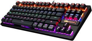 Mechanical Gaming Keyboard, 87 Keys Multicolour Backlit Keyboard, Black Computer Keyboard USB Wired Keyboard for Windows PC Gamers (Anivia MK1)