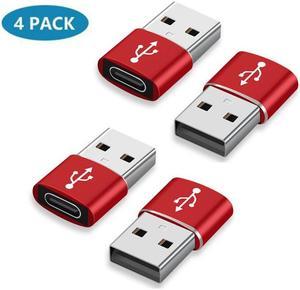 KINGZONE USB to USB C Adapter 4 Pack,Zinc Alloy Type C Female to A Male Car Charger Converter,Red