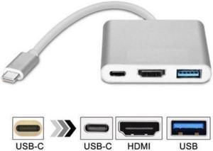 KINGZONE USB3.1 Type-C to HDMI+USB 3.0+Type-C With Charging Port Adapter USB 3.1 Cable 3 in 1,4K HD(Silver)