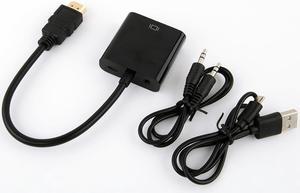 Black-HDMI to VGA Adapter Cable Converter with 3.5mm Audio and Micro USB Port With Audio and Power supply interface 1080P