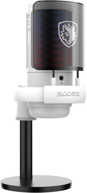 SADES Tyto Gaming Microphone - PC/ RGB/ USB-C/ Boom Arm/ Desk Stand/ Touch Mute/ Streaming/ Gaming/ Podcasting White