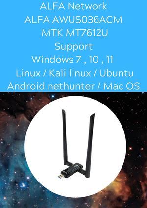 ALFA AWUS036ACM 802.11ac MTK MT7612U chipset Wireless USB Adapter support Windows 11 Kali linux Ubuntu Android Nethunter