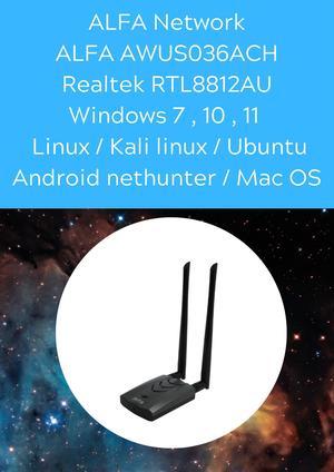 ALFA AWUS036ACH 802.11ac Realtek RTL8812AU chipset Wireless USB Adapter support Windows 11 Kali linux Ubuntu Android Nethunter