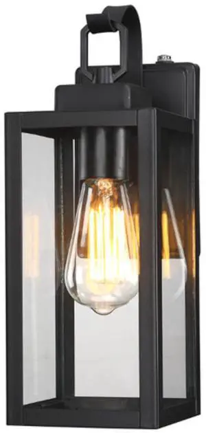 J&H LED 13 in. 1-Light Matte Black Outdoor Wall Lantern Sconce