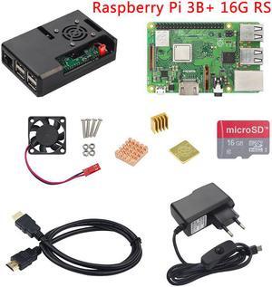Raspberry Pi 3 Model B+ ( B Plus ) +ABS Case+Fan+SD Card+Heat Sink+EU Power Adapter+HDMI Cable